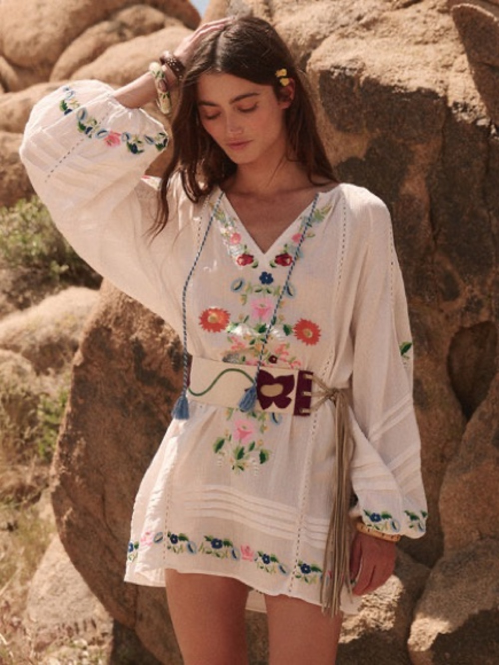 NWT Spell Florapalooza White Embroidered Mini Dress with Multicolor Floral